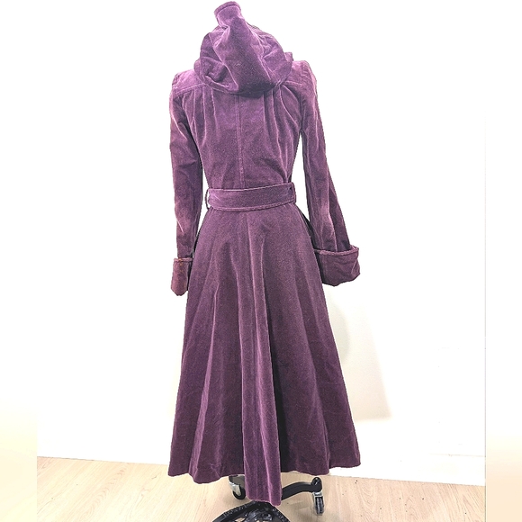 VTG Plum Velvet, Hooded Opera Swing Coat W Slouchy Cuffs/Pockets. Small - Picture 6 of 16